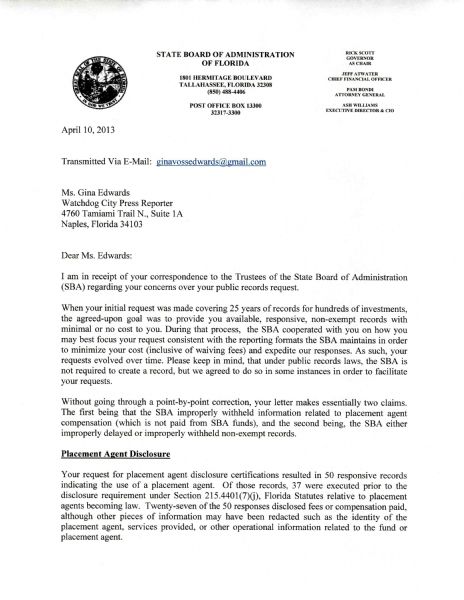 SBA Response to Gina Edwards of April 10, 2013